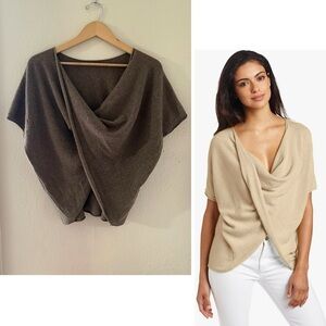 Minnie Rose 100% Cashmere Luxurious Twist Front Ruana Sweater Drapey Slouch XS/S